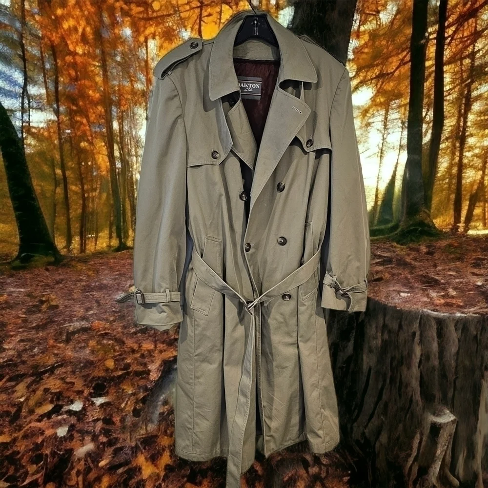 VTG Classic Oakton Ltd Trench Coat 46 L Brown Taupe Removable Liner Rain Jacket